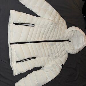 Calvin Klein White Puffer Jacket with Black Logo Patch